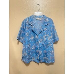 Rachel Zoe Floral‎ Print Top Women's Large Short Sleeve Button Down Blouse